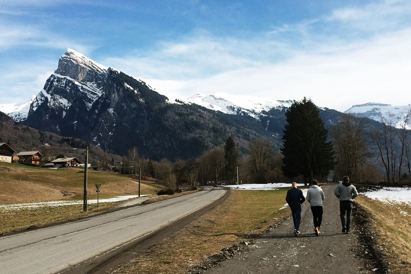 walking at the bottom of the mountain